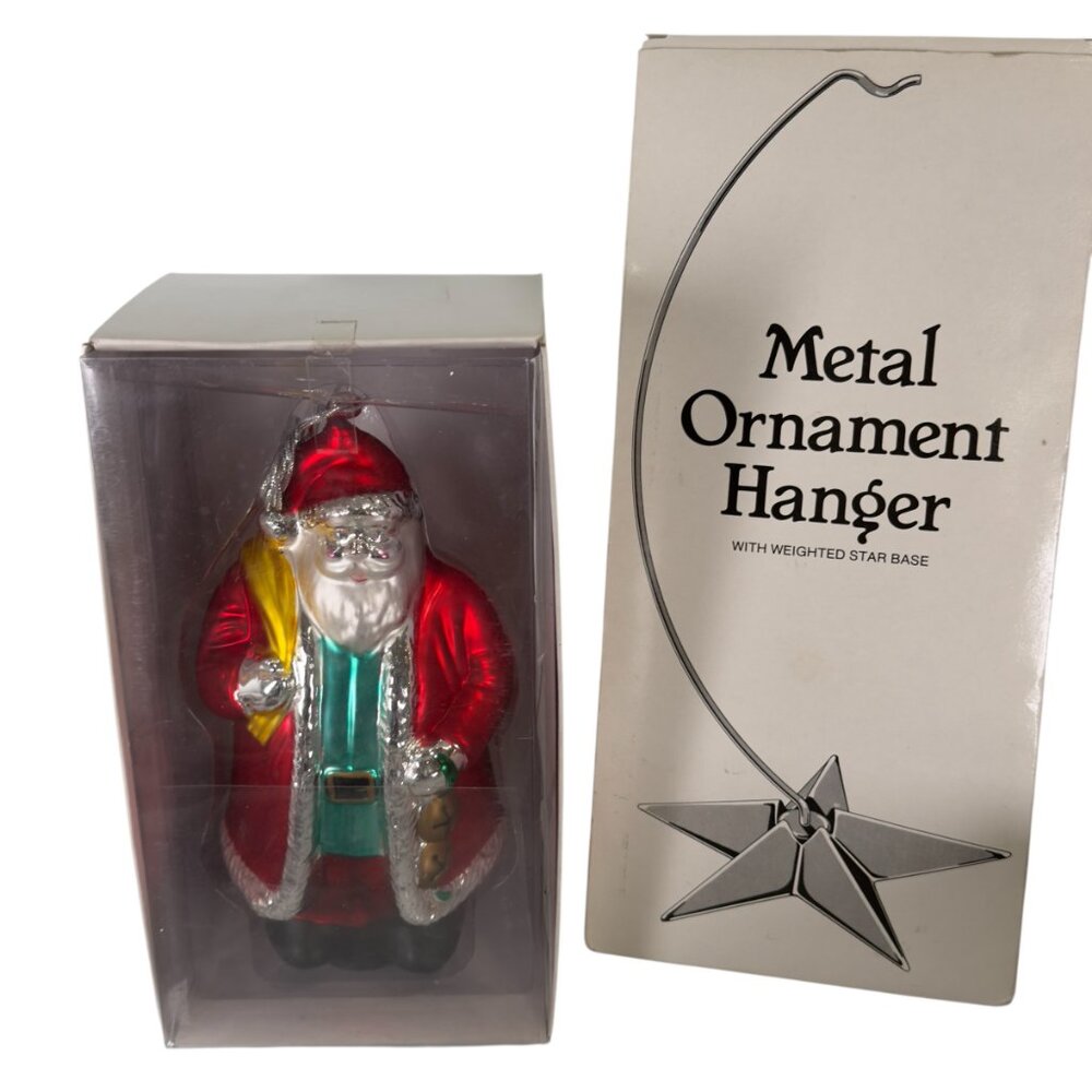 Vintage Dept 56 Mercury Glass Santa Ornament Metal Hanger Weighted Base Lot NEW